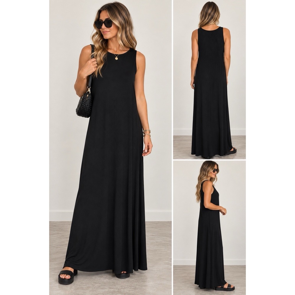 J. Jill Wearever Smocked Sleeveless Long Maxi Dress Minimalist Quiet Luxury S